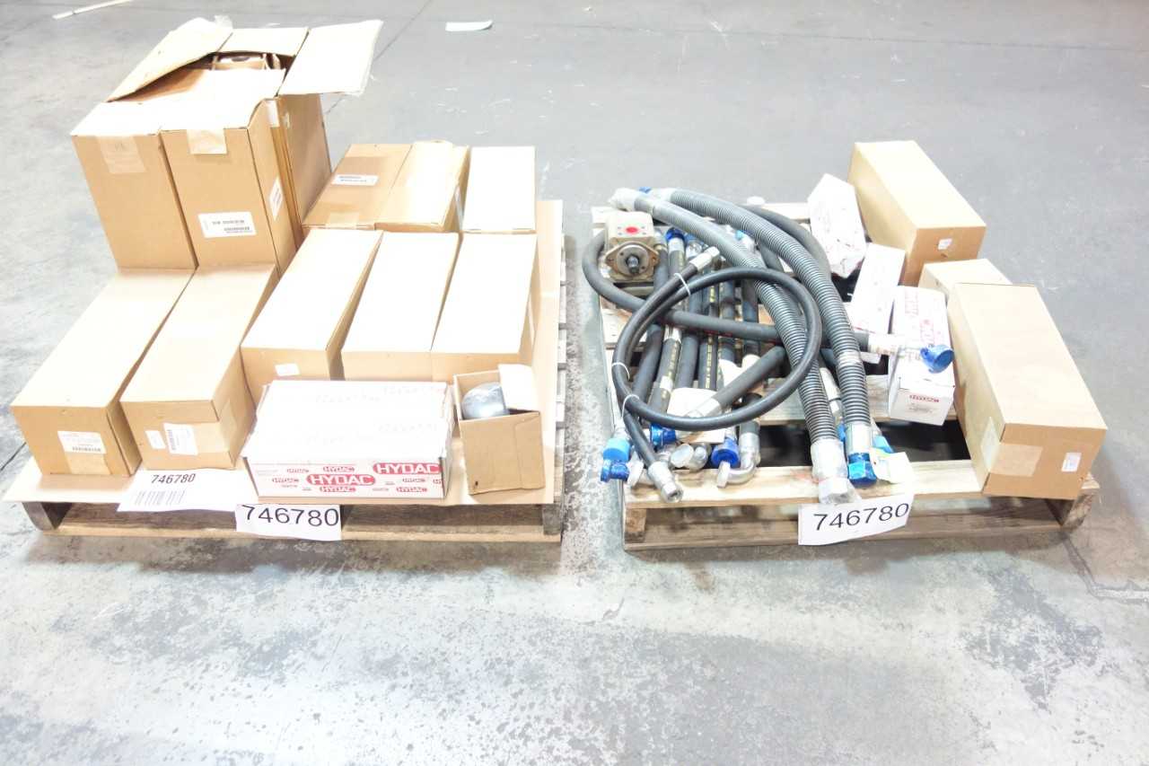 2 PALLETS OF ASSORTED FILTERS, HOSES, PUMP- HYDAC, KOMATSU, PALL - PUMPS