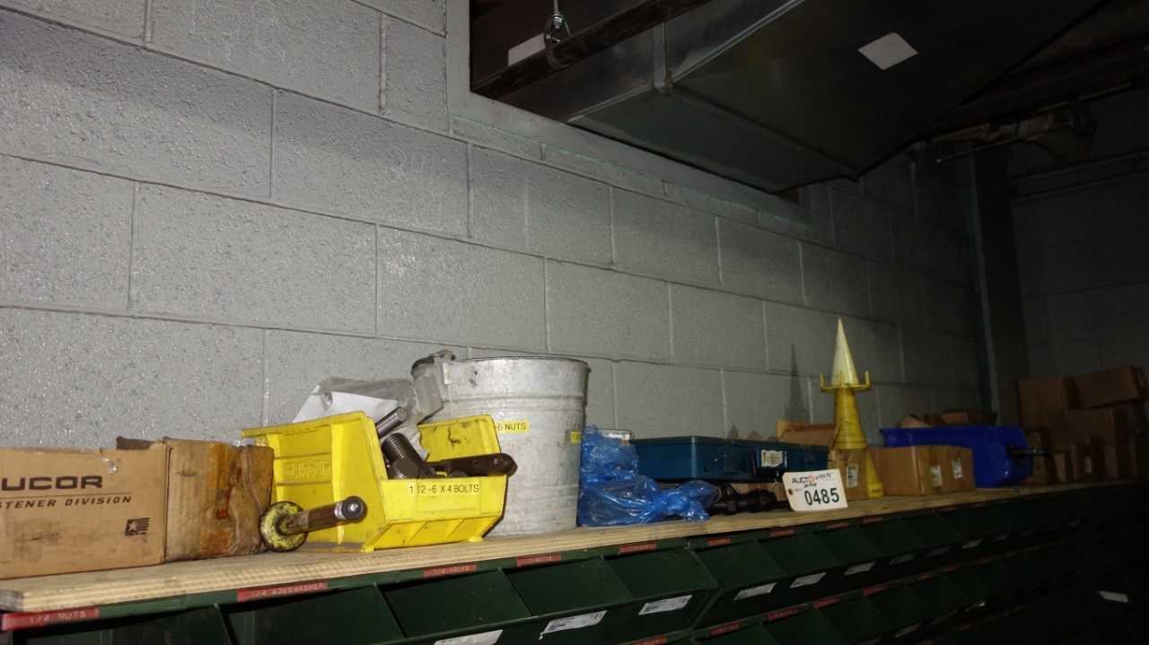 ASSORTED SHELVES OF NUTS AND BOLTS (HEX HEAD CAP SCREWS) - ELECTRIC POWER TOOLS