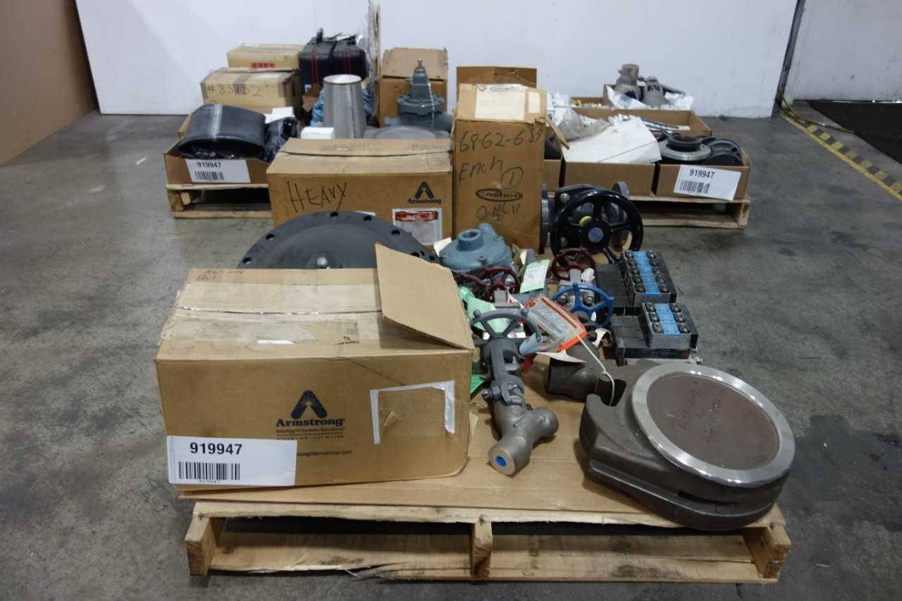 3 PALLETS OF VALVES AND PUMPS AND ACCESSORIES - ELECTRICAL COMPONENTS