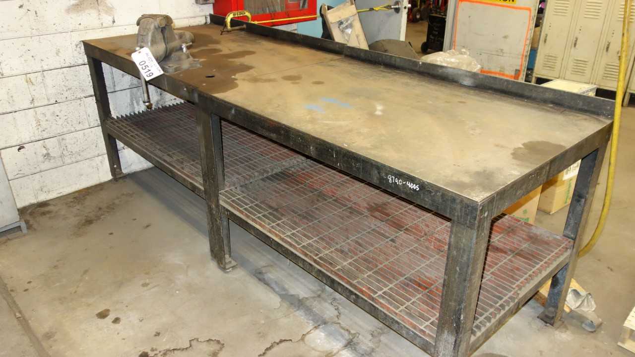 LOT OF 2 HEAVY DUTY STEEL 36 IN 54 IN 38 IN WORK TABLE WITH WILTON VISE - ELECTRIC POWER TOOLS