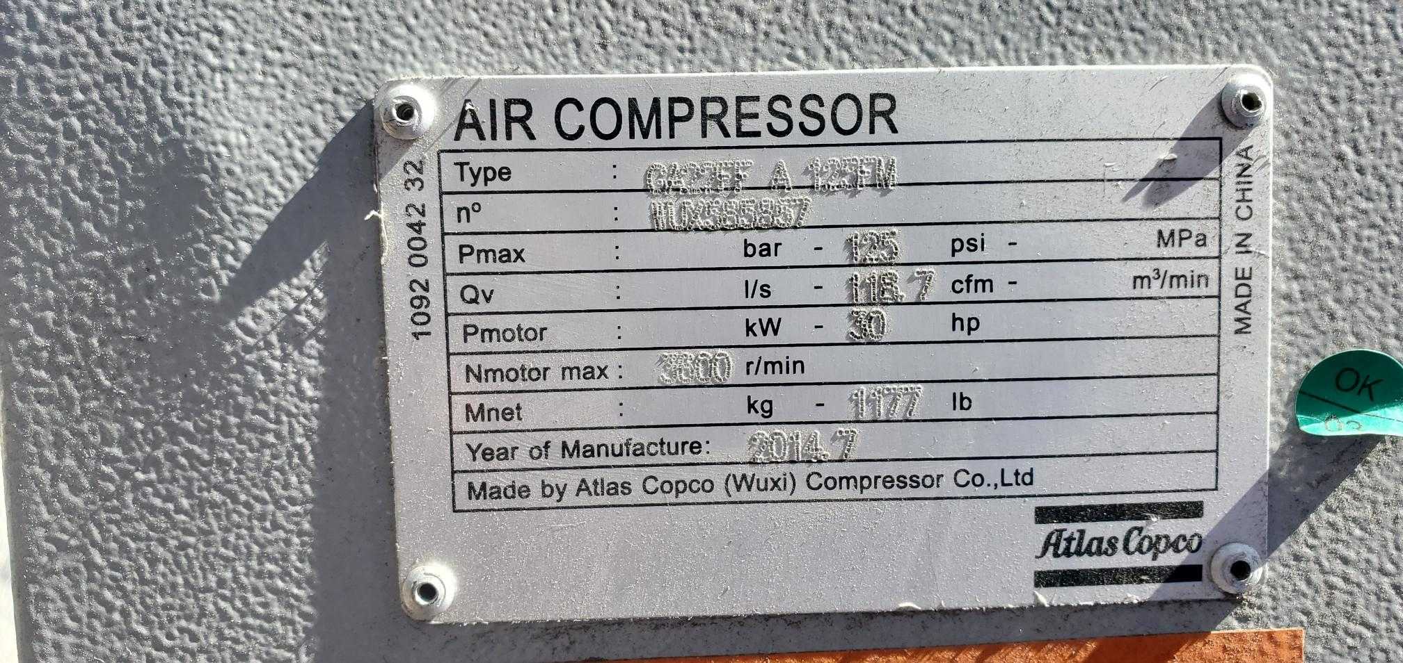 2014 Atlas Copco GA22FF Air Compressor - AIR COMPRESSORS