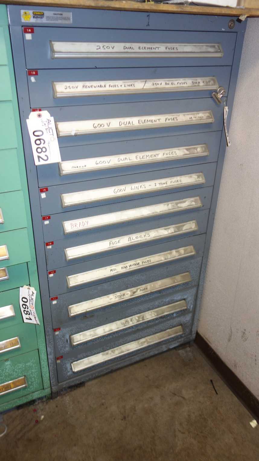 CONTENTS OF CABINET, ASSORTED FUSES, FUSEHOLDERS, BUSSMANN, GOULD - AUTOMATION & CONTROLS