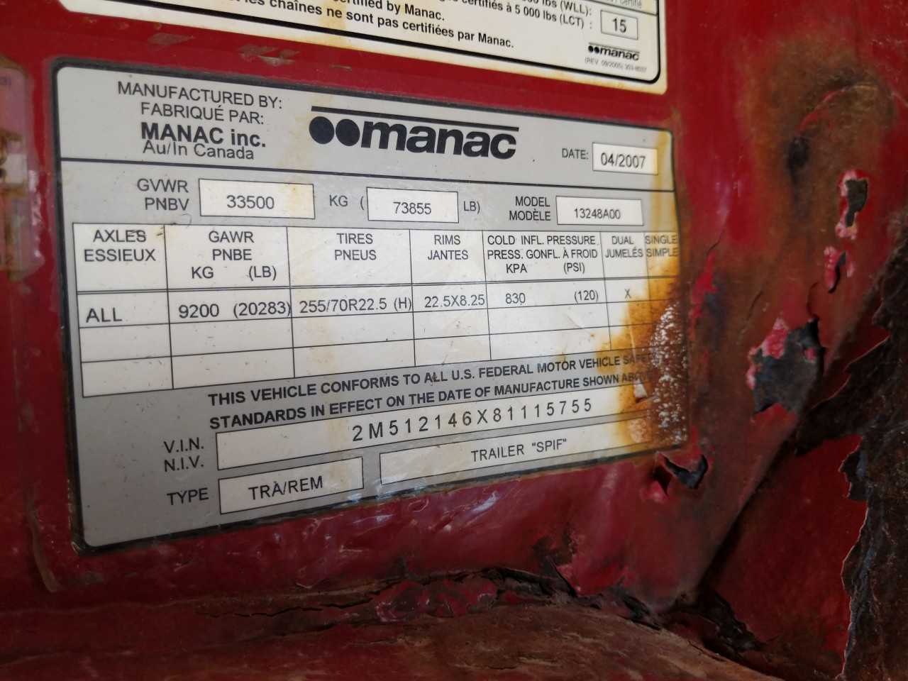 2007 MANAC 13248A00 DROP DECK TRAILER - CONTENTS NOT INCLUDED - TRAILERS