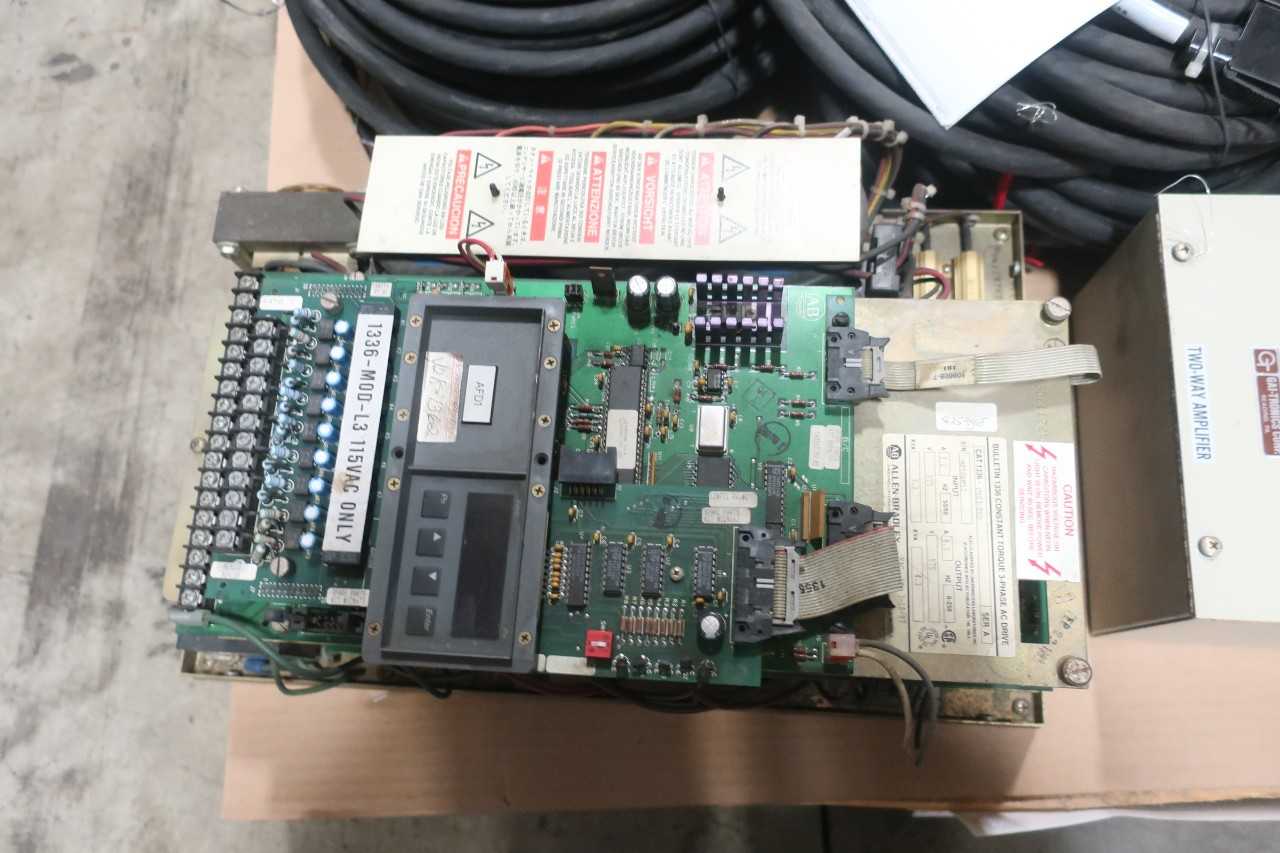 1 PALLET OF ASSORTED ELECTRICAL CABLE WIRE CONTROLS, INTERFACE AMP, SERVO MOTOR-ABB, ALLEN BRADLEY, SANYO DENKI, YASKAWA - ELECTRICAL COMPONENTS