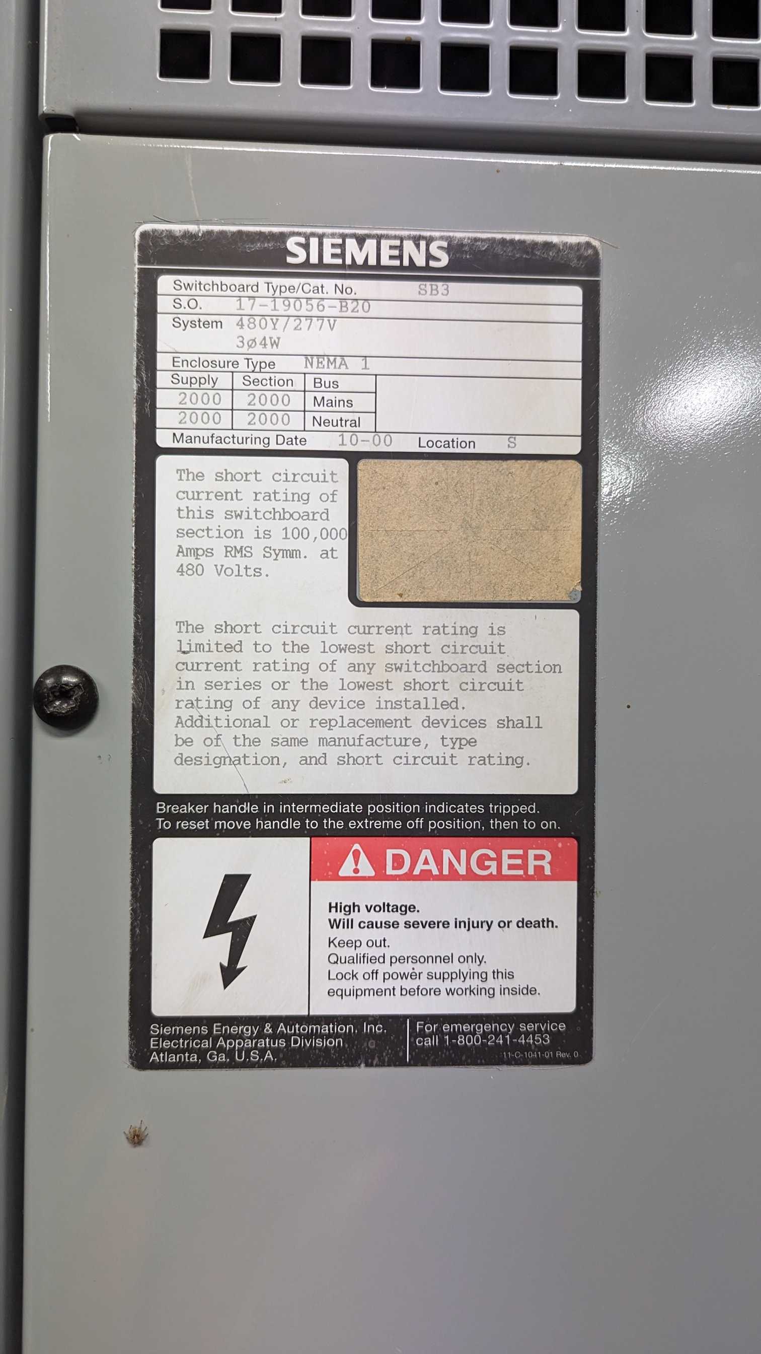 Bulk Lot of 2000 Siemens SB3 Main Breaker Switchgear - QTY 3 - SWITCHGEAR