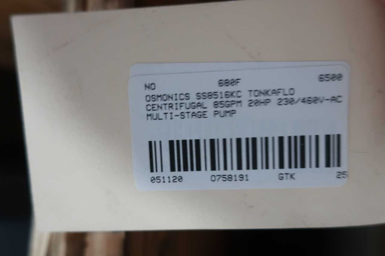 OSMONICS SS8516KC TONKAFLO CENTRIFUGAL 85GPM 20HP 230/460V-AC MULTI-STAGE PUMP - PUMPS