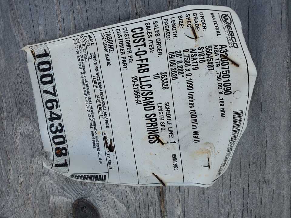 6 CRATES OF SA179 CARBON STEEL BOILER TUBES 0.75IN OD X 0.109IN THICKNESS X 20FT LENGTH (273 PER CRATE) - INDUSTRIAL PARTS