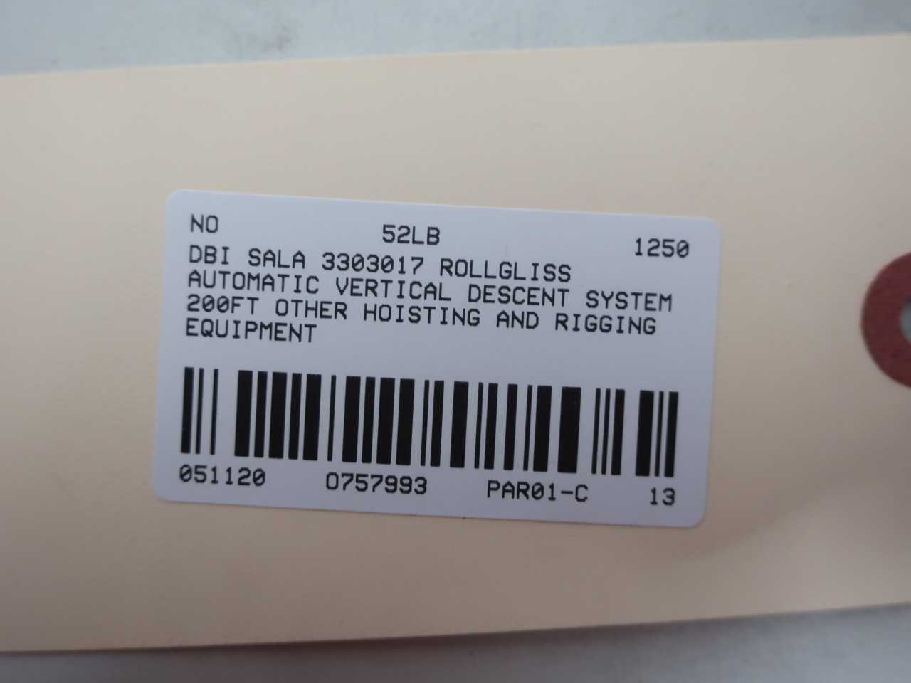 DBI SALA 3303017 ROLLGLISS AUTOMATIC VERTICAL DESCENT SYSTEM 200FT - VERTICAL BAND SAWS
