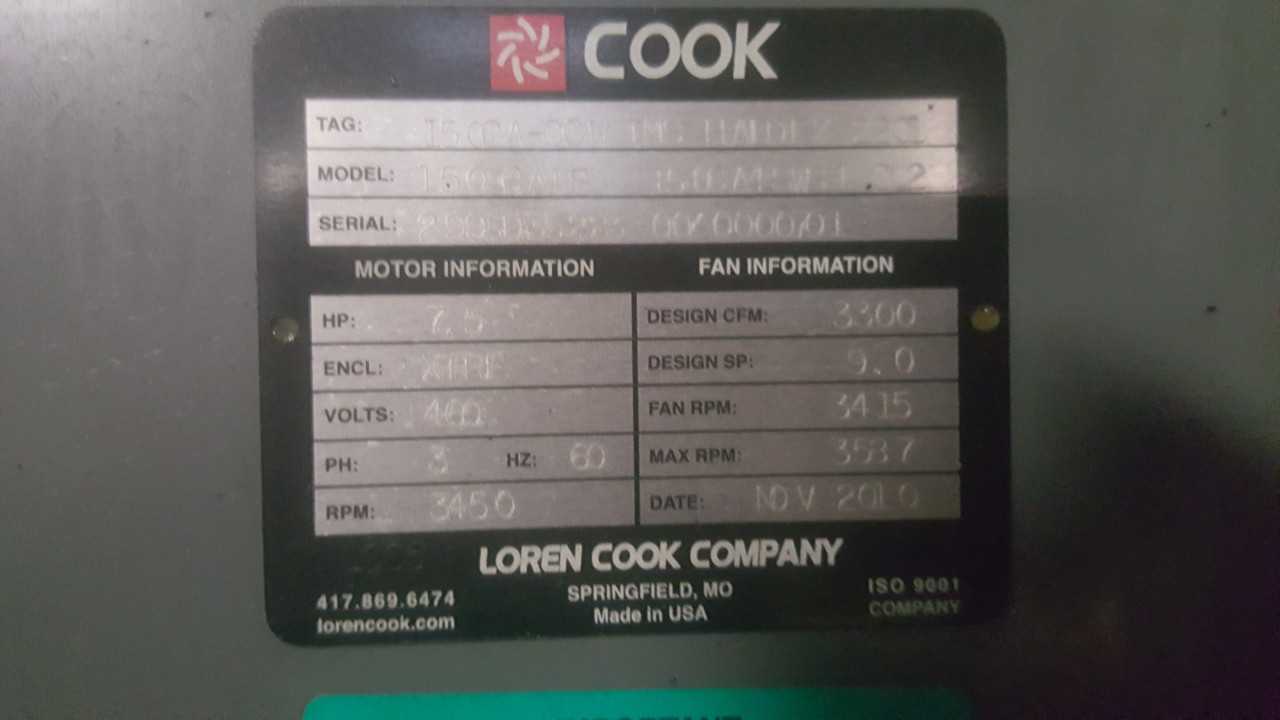 Loren Cook Company 150CMS Fan w/ Electric Motor - PROCESS EQUIPMENT