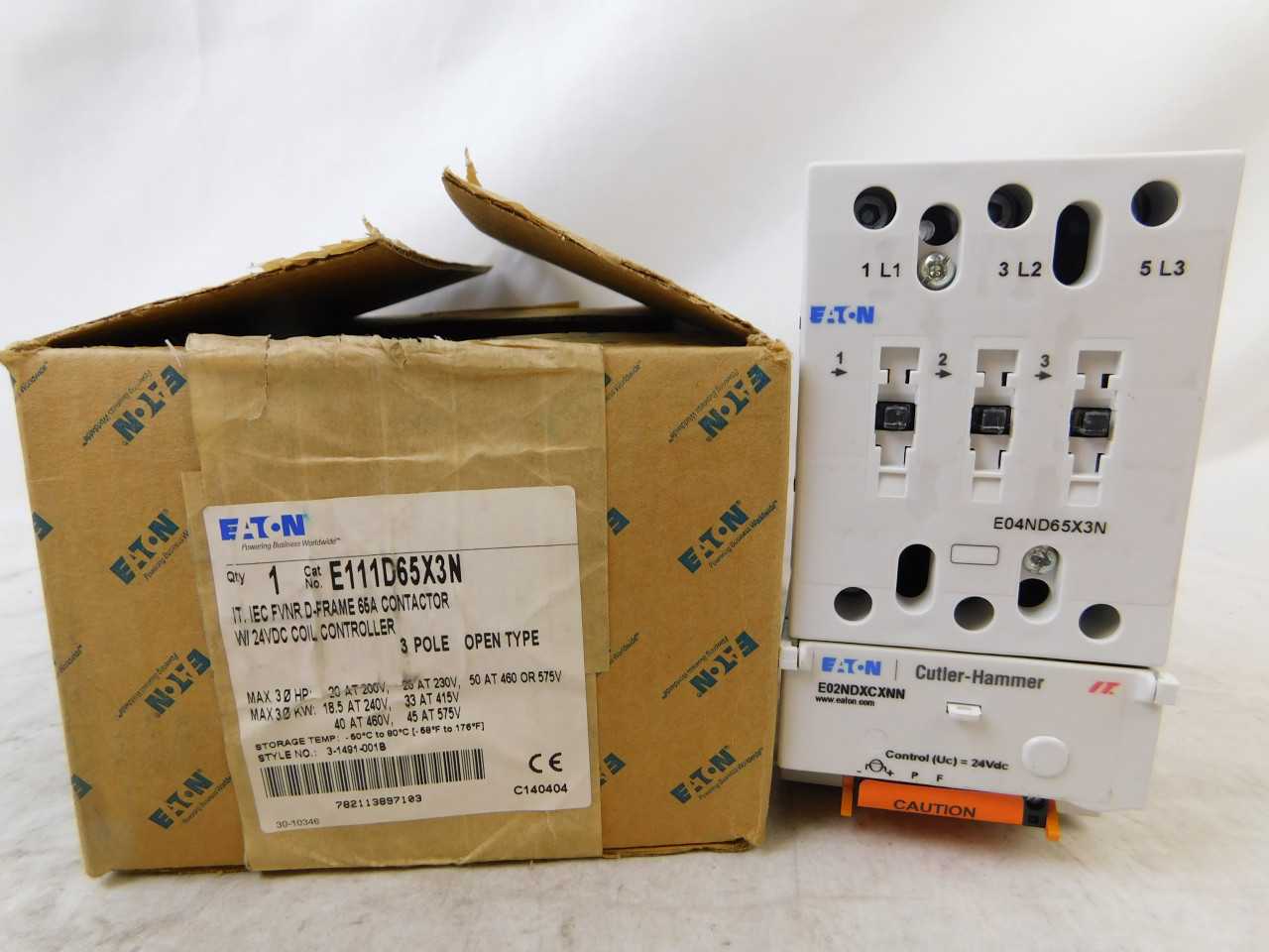 (3) Eaton E111D65X3N Non-Reversing Contactor Open 3P 65A 24VDC - CONTACTORS (3) Eaton E111D65X3N Non-Reversing Contactor Open 3P 65A 24VDC - CONTACTORS