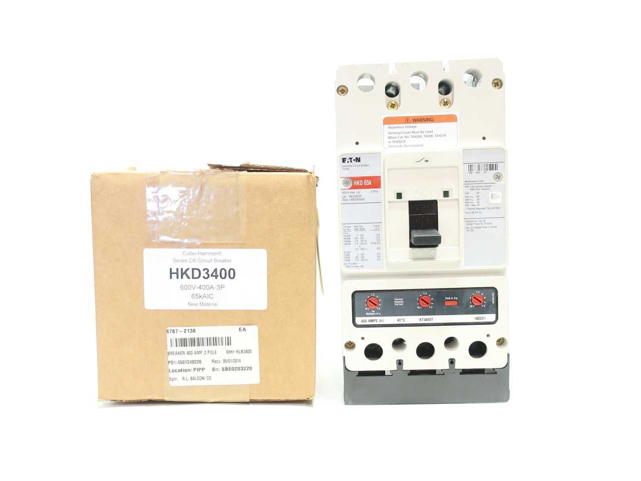 CUTLER HAMMER HKD3400 CIRCUIT BREAKER 400A - CIRCUIT BREAKERS CUTLER HAMMER HKD3400 CIRCUIT BREAKER 400A - CIRCUIT BREAKERS