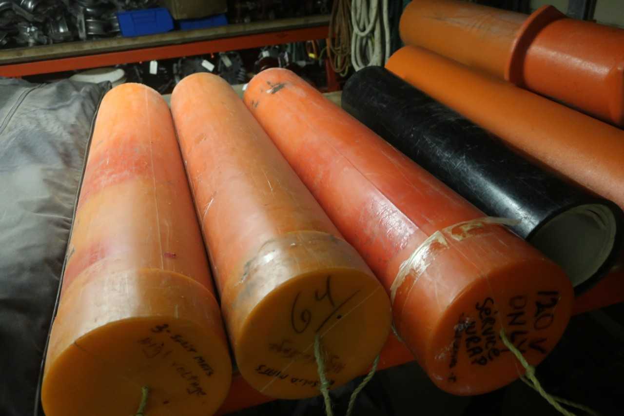 LOT OF ASSORTED HIGH VOLTAGE EQUIPMENT, SERVICE WRAP SPLIT MATS, FIBERGLASS COVERS - MISCELLANEOUS