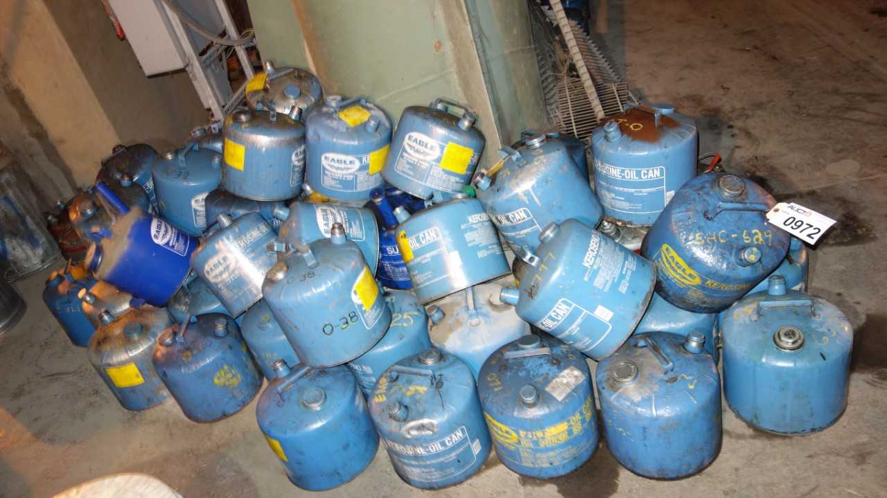 LOT OF ASSORTED EMPTY KEROSINE-OIL CANS, 5 GALLON, EAGLE - WASTE BINS