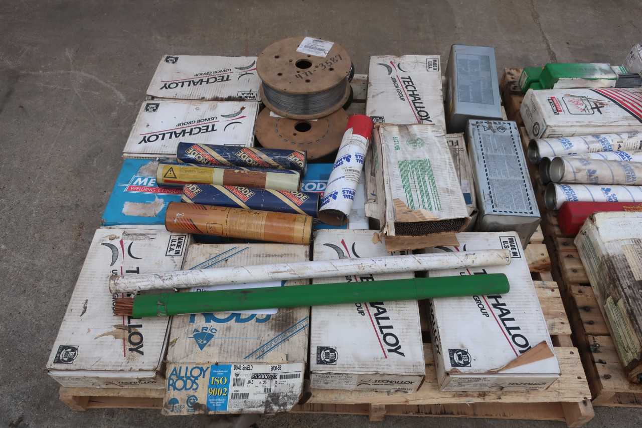 2 PALLETS OF ASSORTED WELDING ELECTRODES AND WIRE - WELDING EQUIPMENT