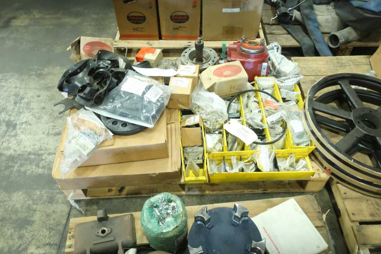 10 PALLETS OF ASSORTED POWER TRANSMISSION CHAINS HOISTS SHEEVES COUPLINGS GEAR REDUCERS BELTS STEEL CABLE - MISCELLANEOUS