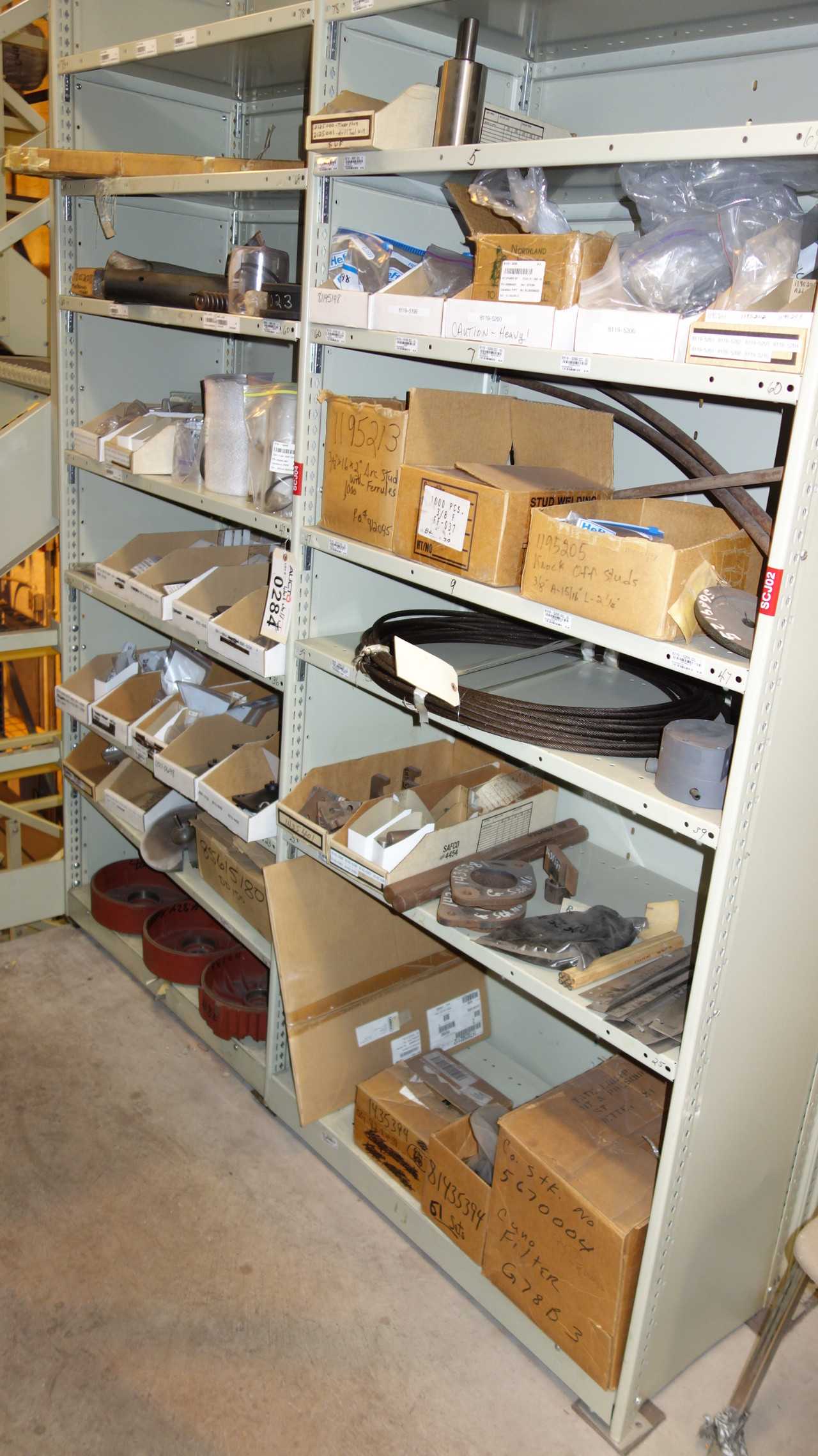 CONTENTS OF 2 SHELF COLUMNS, HARDWARE - SHELVING