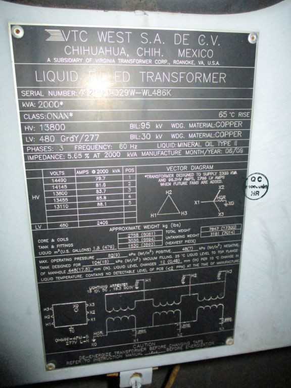 VTC Substation Transformer 2000 KVA - ONAN - POWER GENERATORS