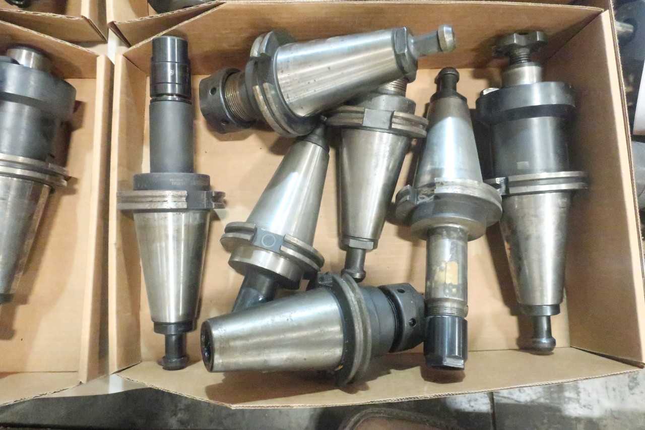 LOT OF ASSORTED CAT50 TOOL HOLDERS WITH ATTACHMENTS - ELECTRIC POWER TOOLS