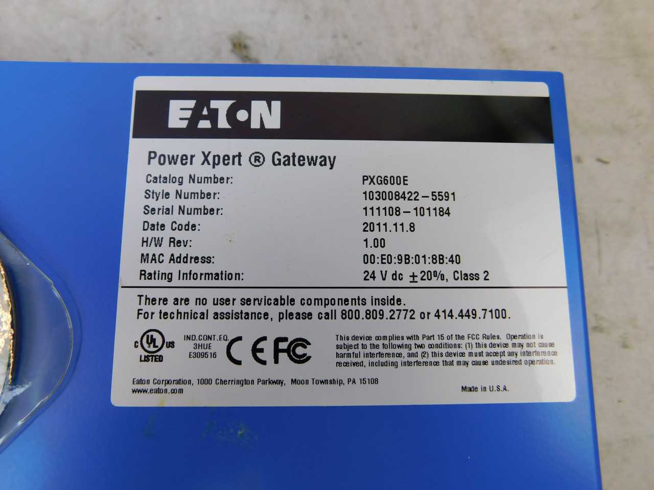 Lot of Qty 1x Eaton PXG600A PLC I/O Module Power Xpert Gateway 600A 24VDC - AUTOMATION & CONTROLS