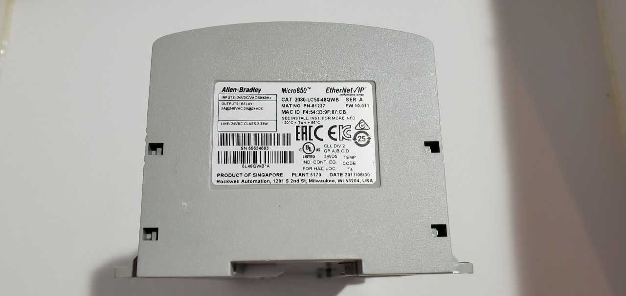 Allen Bradley Micro 850 2080-LC50-48QWB PLC - AUTOMATION & CONTROLS