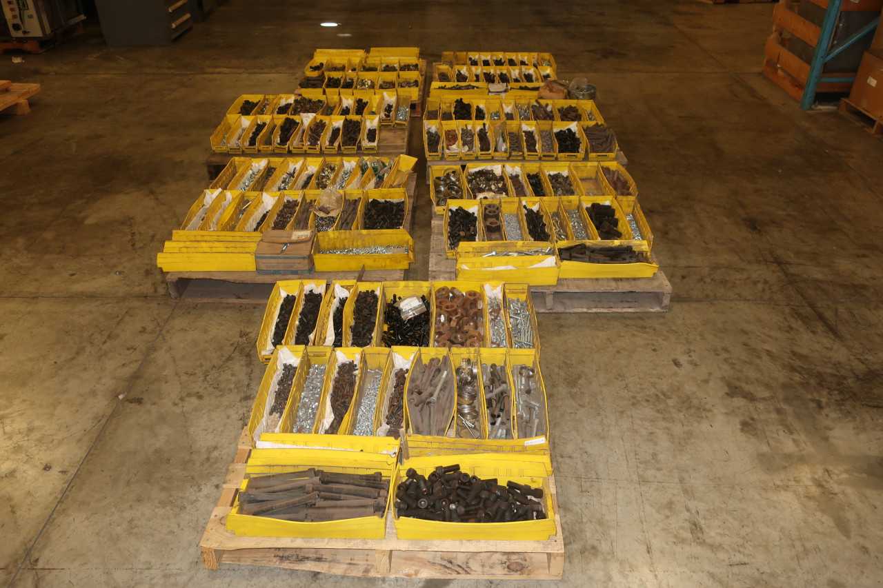 7 PALLETS OF ASSORTED HARDWARE NUTS BOLTS SCREWS WASHERS - ELECTRIC POWER TOOLS