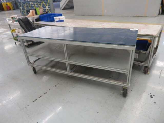 Aluminum Table on wheels and contents - MISCELLANEOUS