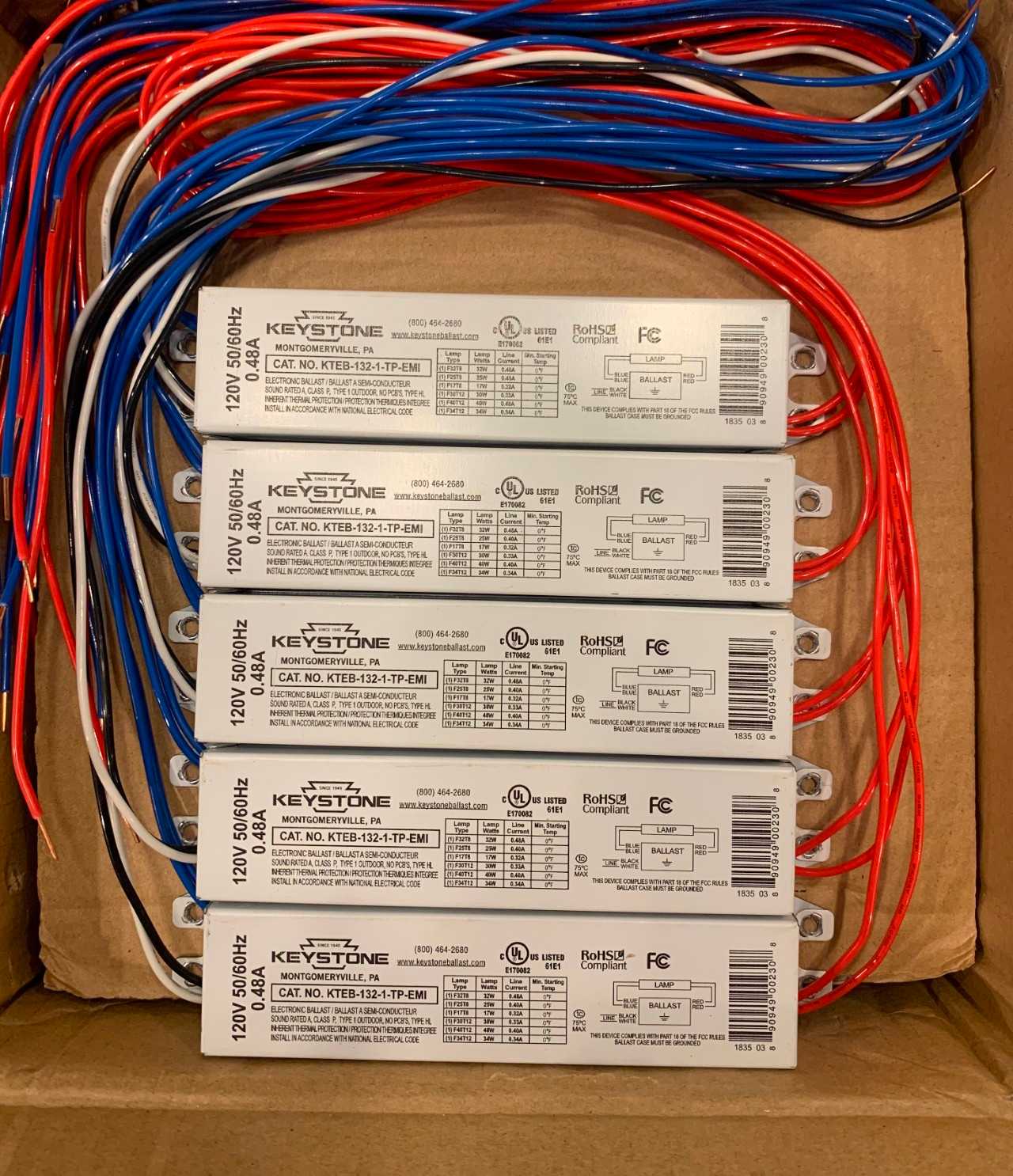 New - Lot of 40 - Keystone KTEB-132-1-TP-EMI Fluorescent Ballast - LIGHTING