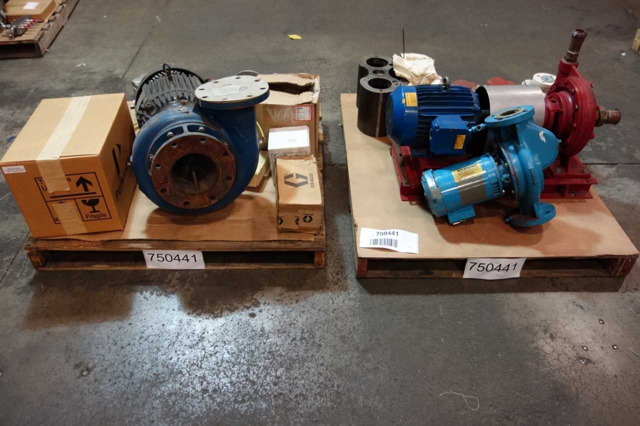 1 PALLET OF ASSORTED PUMPS, PUMP REPLACEMENT PARTS- FLOWSERVE, PARKER, GRACO - PUMPS
