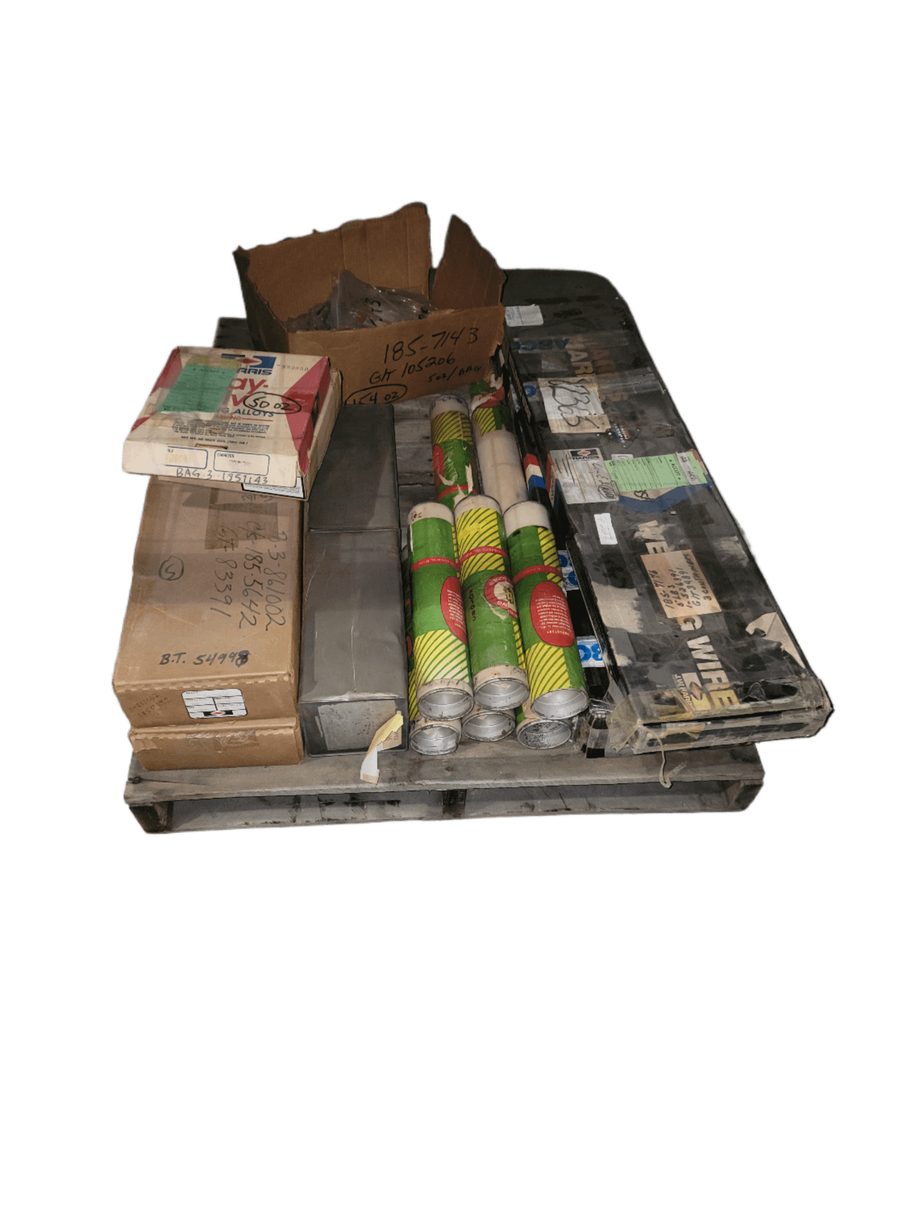 BULK LOT OF WELD WIRE/ELECTRODE QTY 3 PALLETS - INDUSTRIAL PARTS