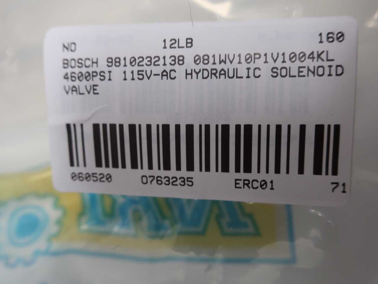 BOSCH 9810232138 081WV10P1V1004KL11560 4600PSI 115VAC HYDRAULIC SOLENOID VALVE - SOLENOID VALVE