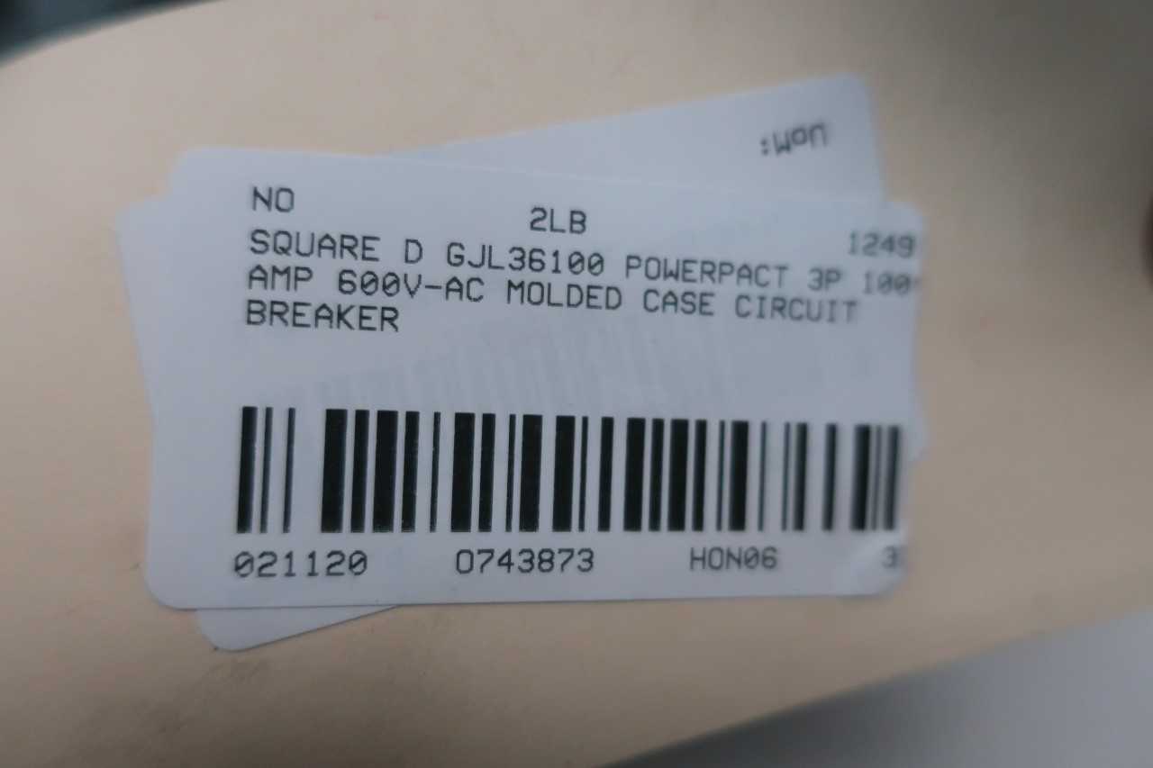 SQUARE D GJL36100 POWERPACT 3P 100A AMP 600V-AC MOLDED CASE CIRCUIT BREAKER - CIRCUIT BREAKERS
