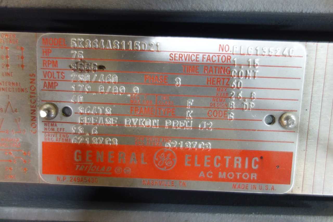 GENERAL ELECTRIC GE MOTOR ELECTRIC 75HP 3555RPM - ELECTRIC MOTORS