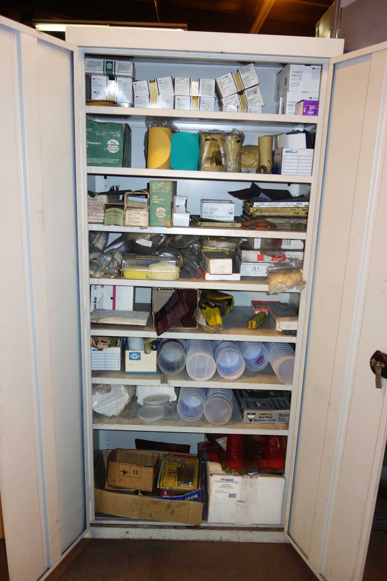 CONTENTS WITH CABINET, ABRASIVE & PAINT SUPPLIES - TOOL STORAGE