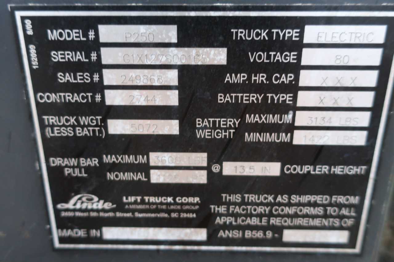 LINDE P250 80V ELECTRIC LOAD TRANSPORTER W/O BATTERY - ELECTRICAL COMPONENTS