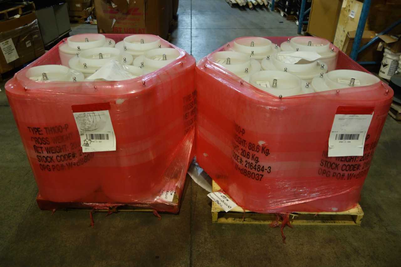 2 PALLETS OF TH100 P PLASTIC POLYPROPYLENE HAZARDOUS SOLID WASTE DRIP STORAGE CANS - WASTE BINS
