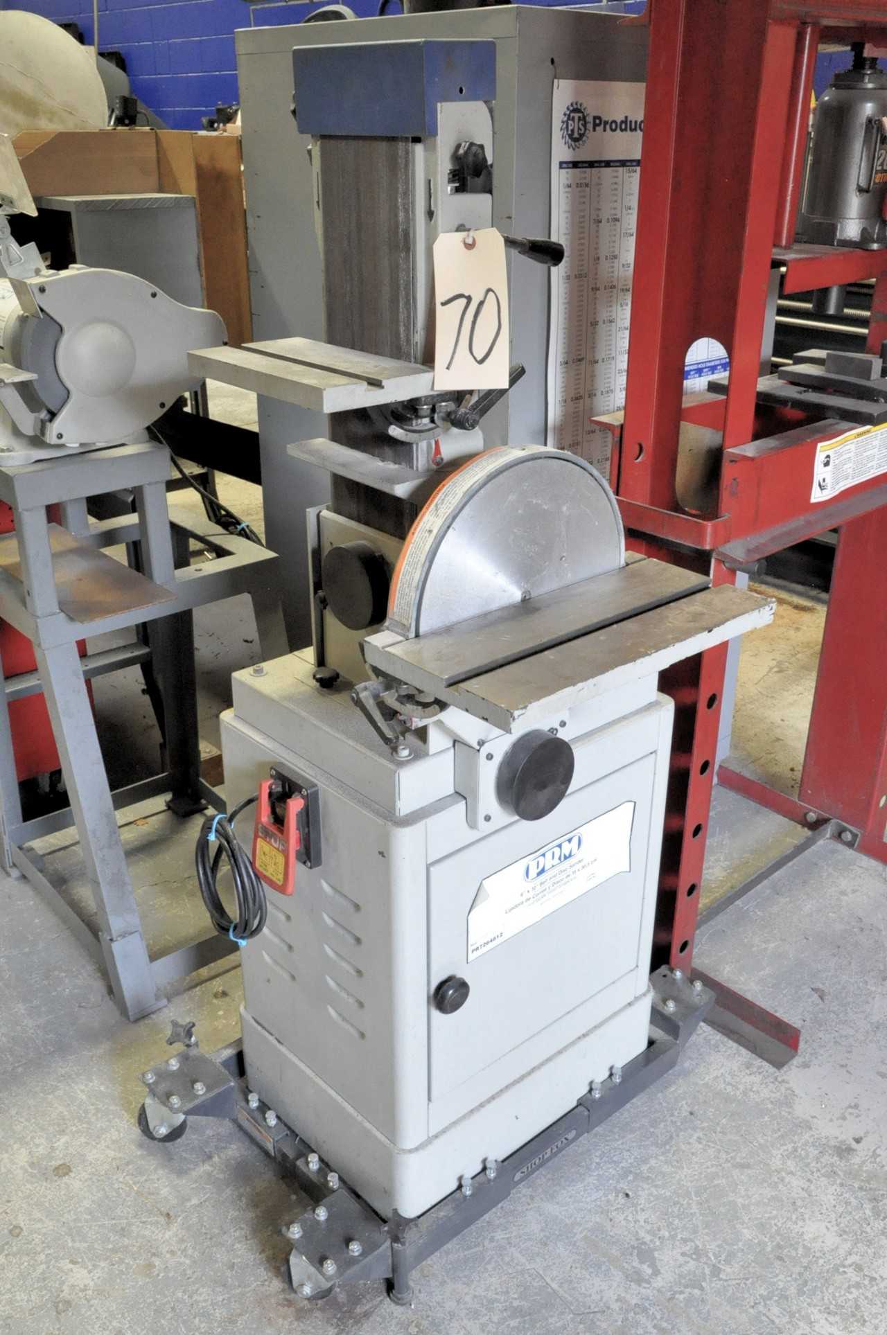 PRM Model PR7264812, 6" Belt x 12" Disk Vertical Combination Sander, S/n N/a, 1-PH, with Caster Wheeled Base - GRINDING MACHINES