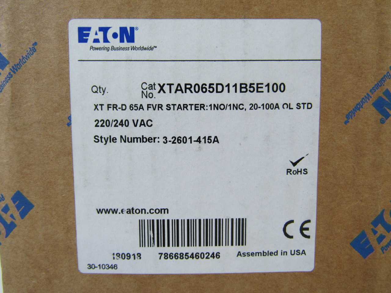 Quantity of 1x XTAR065D11B5E100 Starters - MOTOR STARTERS Quantity of 1x XTAR065D11B5E100 Starters - MOTOR STARTERS