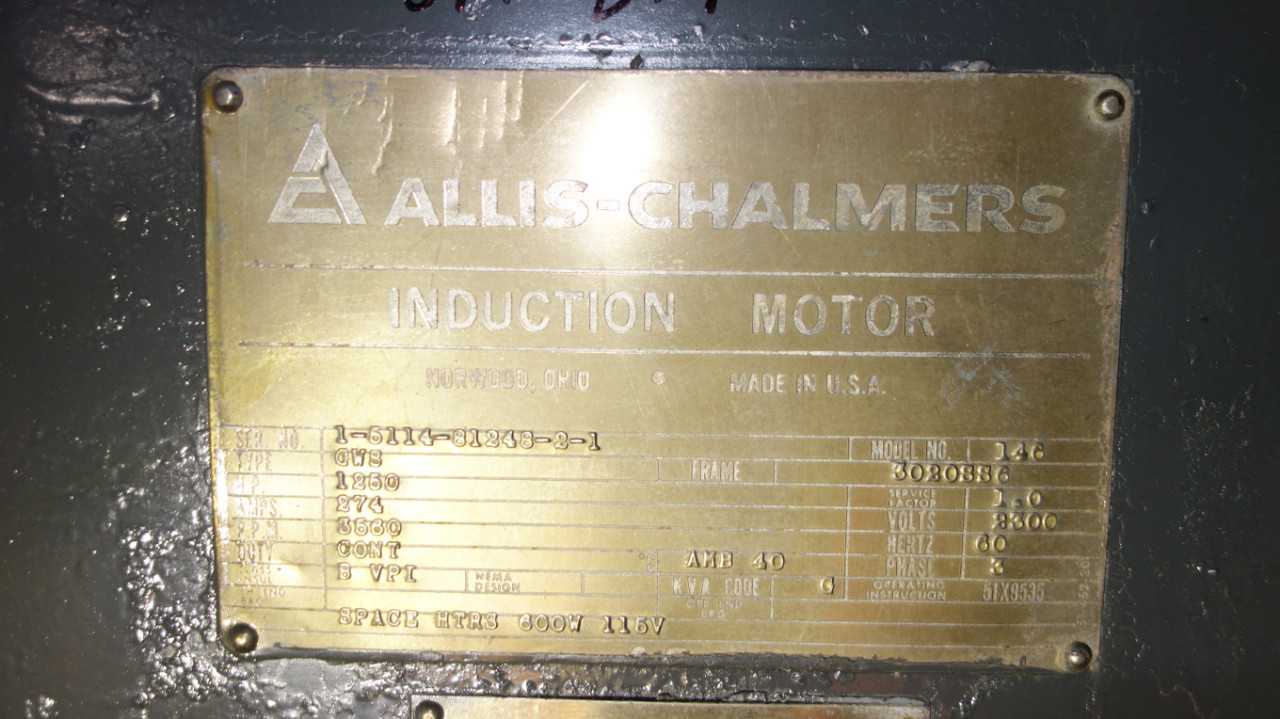 ALLIS CHALMERS 136 GWS 1250HP AC MOTOR 2300V 3020SS6 - MISCELLANEOUS