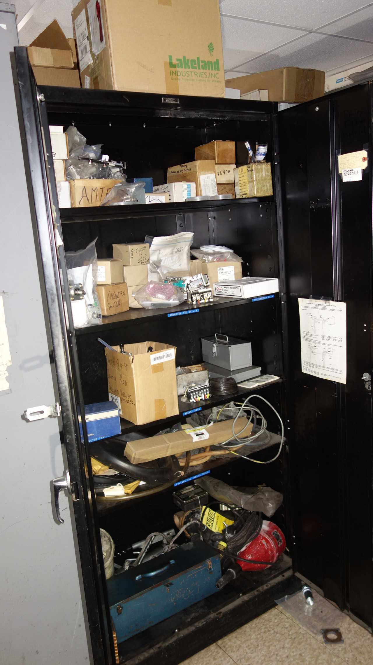 CABINET WITH CONTENTS, MRO, RELAYS, SWITCHES - INDUSTRIAL PARTS