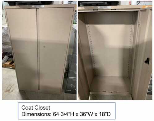 Coat Closet, 64-3/4"Hx36"Wx18"D - good condition - TOOLING FOR LATHE