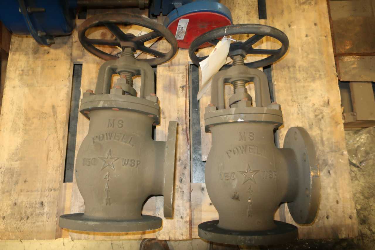 LOT OF 2 MS POWELL ANGLED GLOBE VALVES 4IN FLANGED - GLOBE VALVE