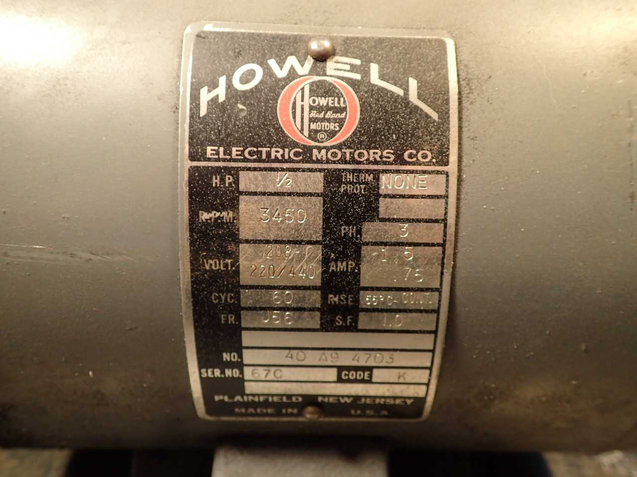Howell 1/2-HP Electric Motor: 3450-RPM Frame J56 208-220/440V 3-phase 5/8" Shaft - ELECTRIC MOTORS