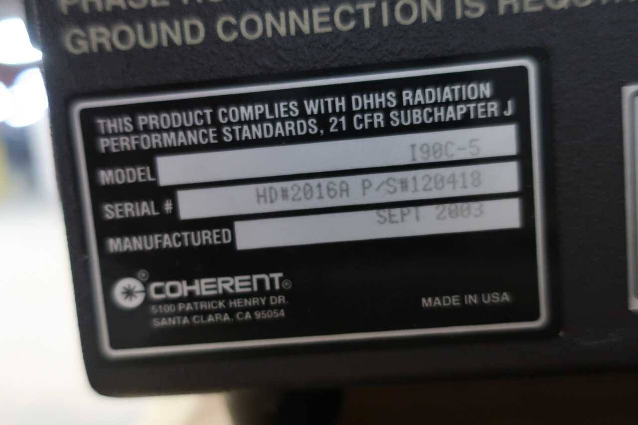 COHERENT I90C-5 INNOVA 90C ION LASER WITH POWER SUPPLY LASER SENSOR - ELECTRICAL COMPONENTS