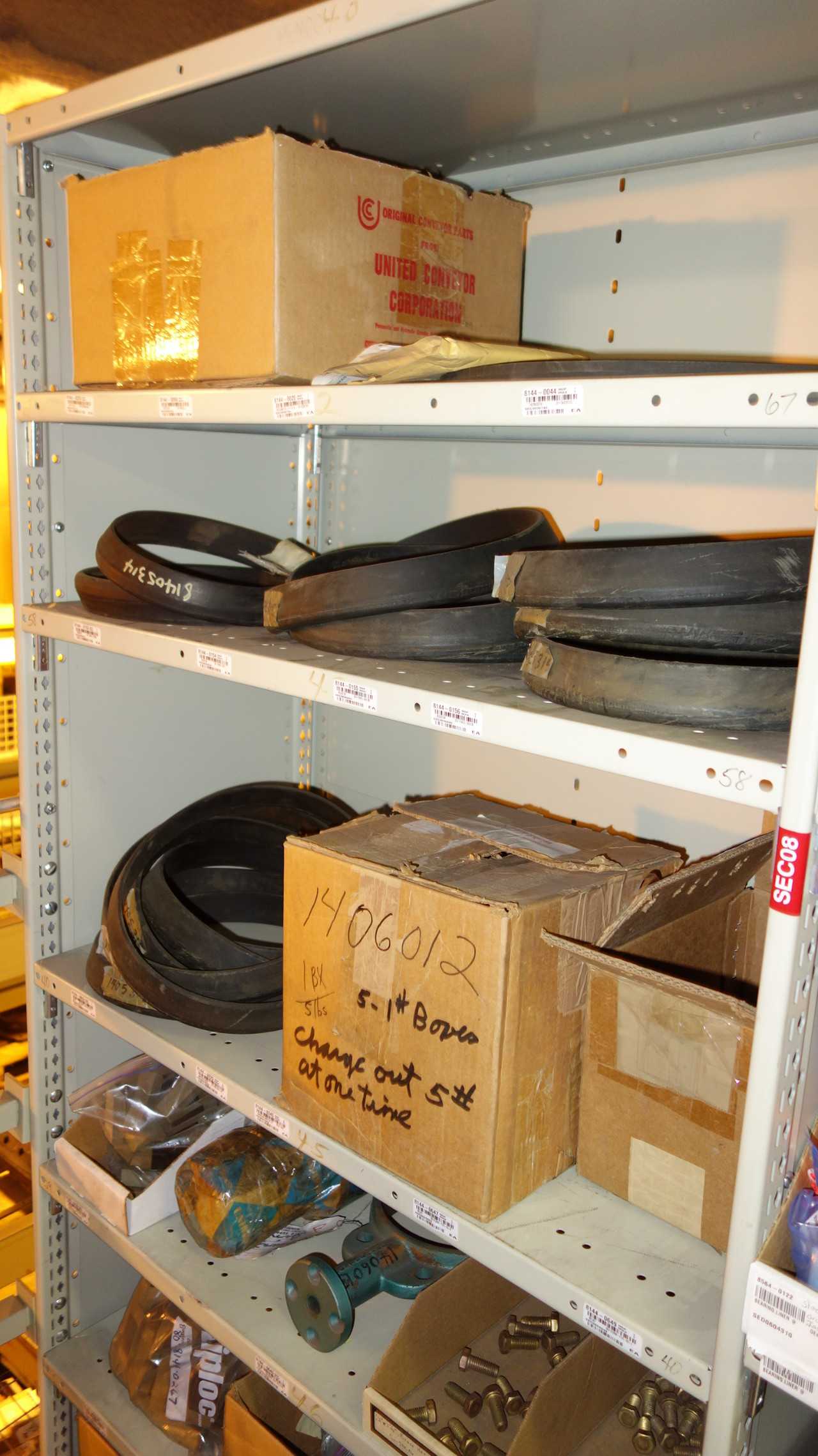 CONTENTS OF 4 SHELF COLUMNS, TURBINE PARTS - SHELVING
