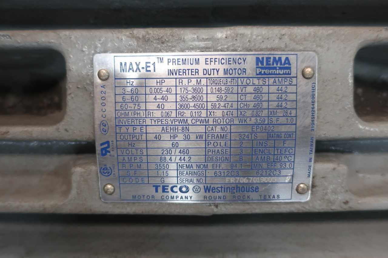 TECO EP0402 WESTINGHOUSE MAX-E1 MOTOR 40HP 460V - ELECTRIC MOTORS