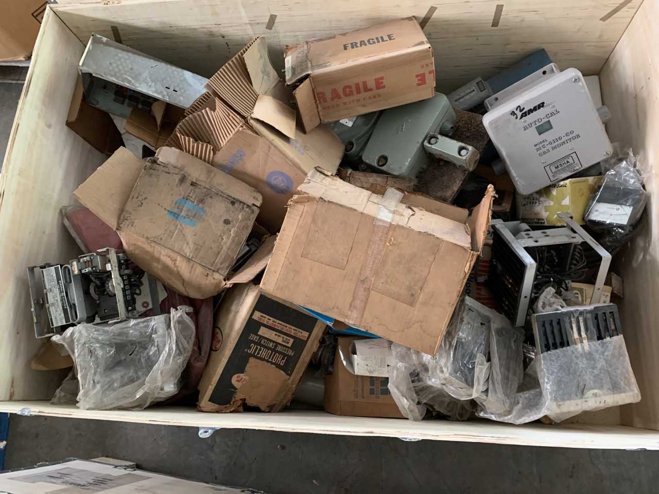CRATE OF ELECTRICAL AUTOMATION EQUIPMENT MISC. PARTS - ELECTRICAL PARTS