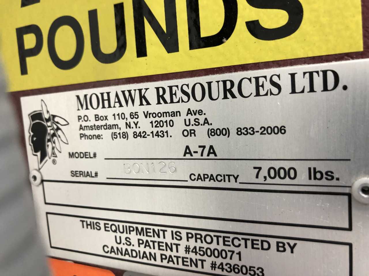 Mohawk Hydraulic Hoist - LIFTING EQUIPMENT