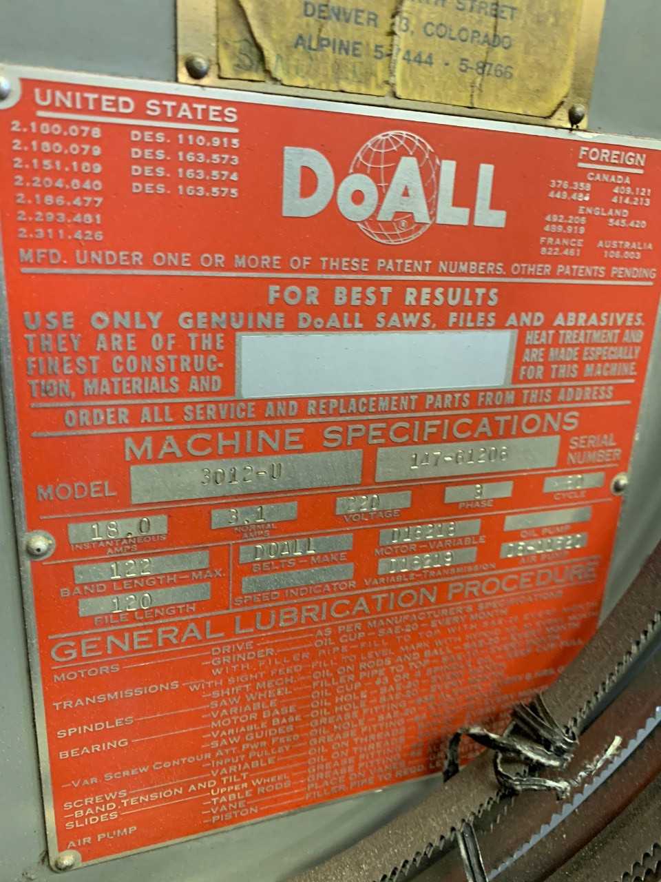 DoAll 3016-U Vertical Band Saw - METAL SAWS