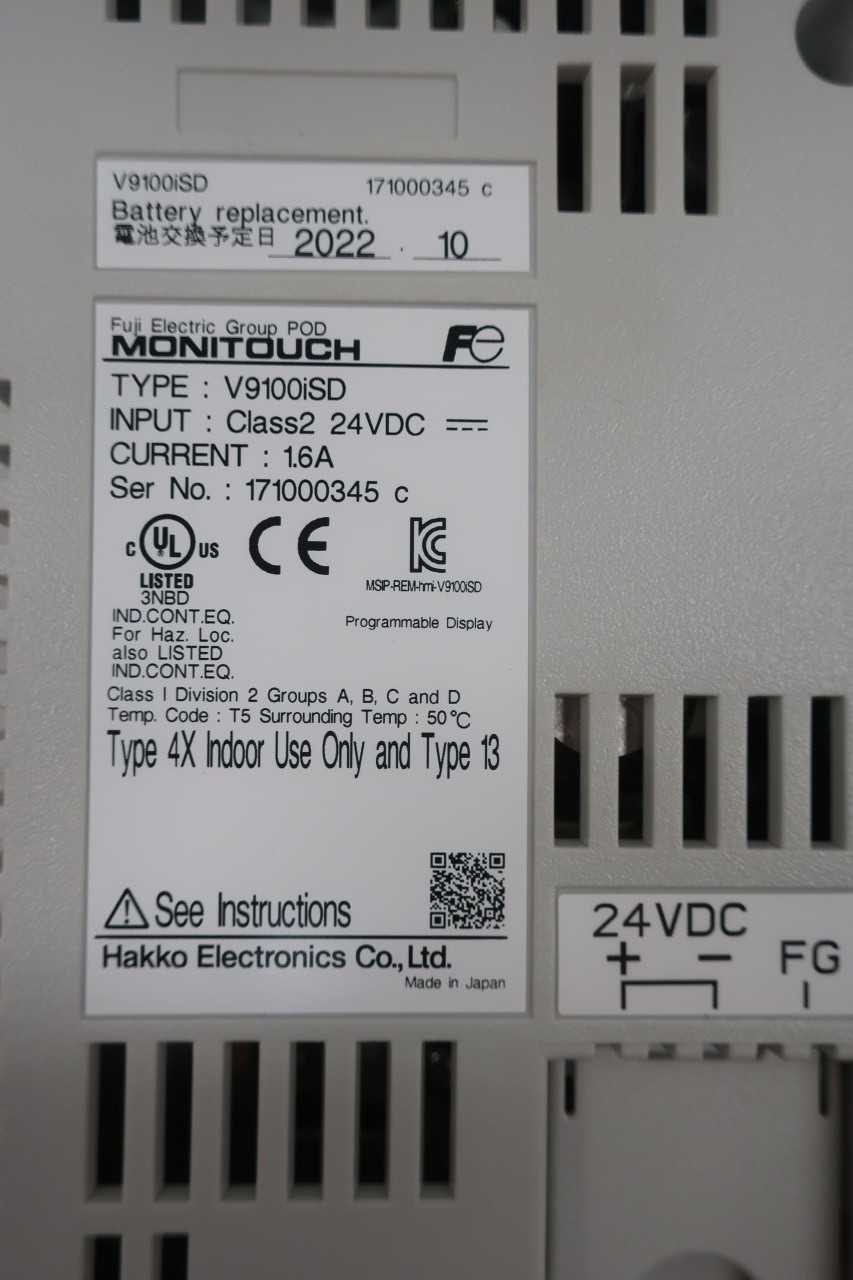 FUJI V9100ISD TURBO LOGIX EV 24V-DC OPERATOR INTERFACE PANEL - AUTOMATION & CONTROLS