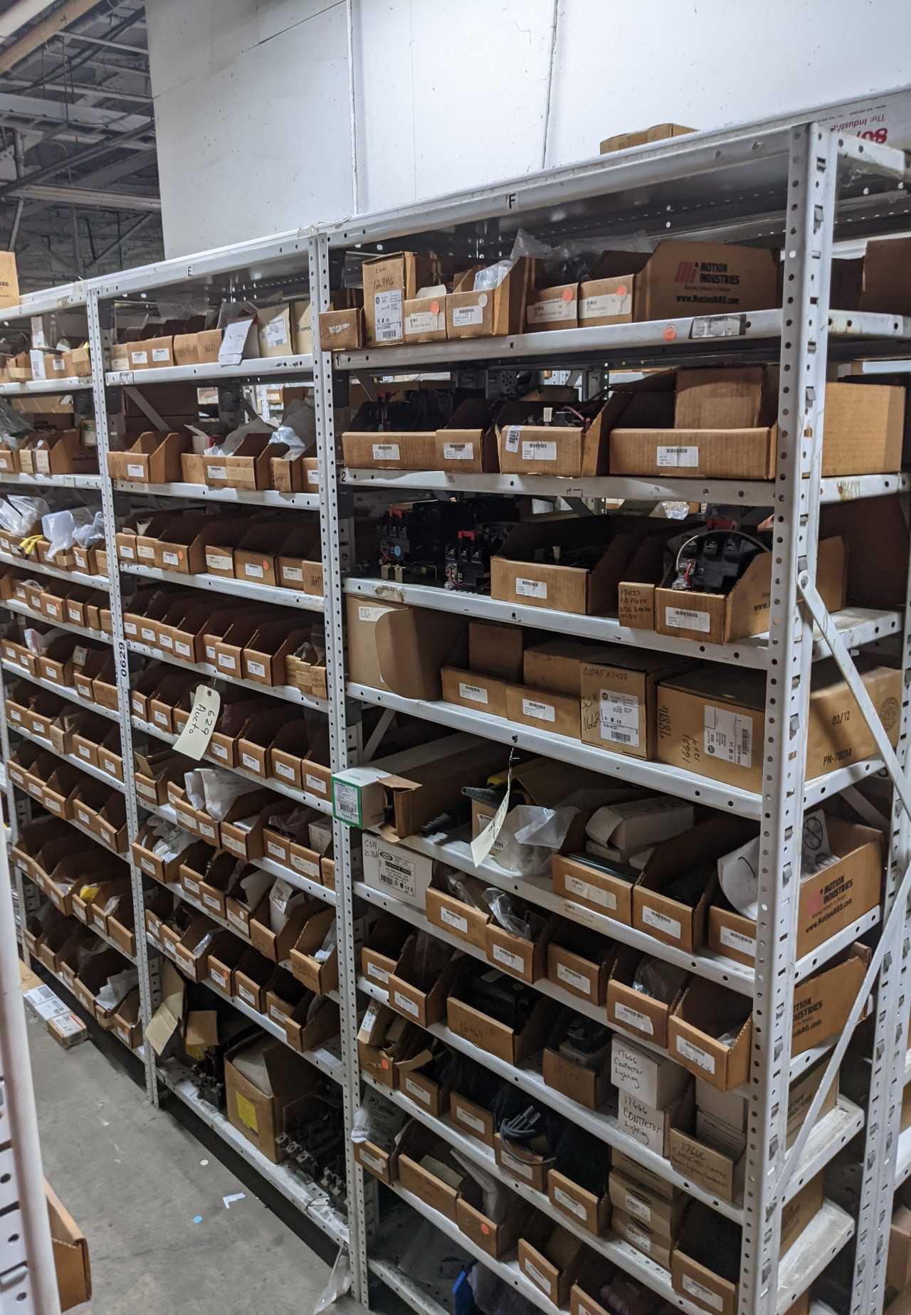 CONTENTS OF 3 SHELVES MRO , FUSE, SENSORS , BREAKERS - MISCELLANEOUS